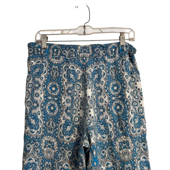 Feather Bone Blue White Wide Leg Pants Womens Sz 6 Paisley Boho Maximalist Loose - Picture 11 of 16